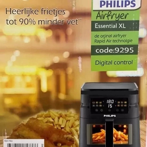 سرخکن philips سرخ کن فیلیپس 9295 بدون روغن رژیمی 9 لیتری جلو پنجره دو المنته داخل استیل صفحه لمسی 12 برنامه