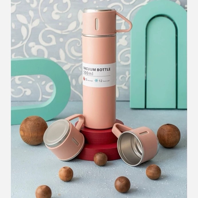 فلاسک مدل کادویی VACUUM FLASK SET گنجایش 0.5 لیتر به همراه لیوان مجموعه 3